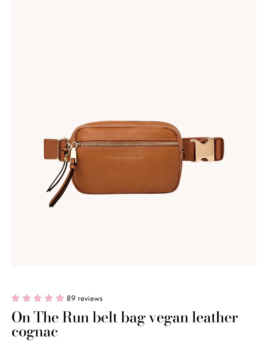 Poppy & Peonies On The Run Cognac Vegan Leather Crossbody Belt Bag
